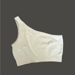 One-Shoulder Cream Ribbed Top